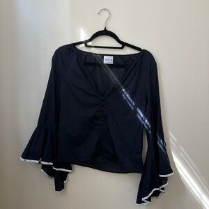 Navy V-Neck Long Sleeve Blouse